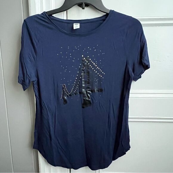 Old Navy Night Stars Golden Gate Bridge Navy Blue & Black Crewneck T-Shirt S - Picture 1 of 4
